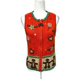 HEIRLOOM COLLECTIONS Christmas Zip Up Sweater Vest Size Medium